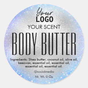 Holographic Blue Silver Body Butter Labels