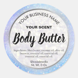 Holographic Blue Silver Body Butter Labels