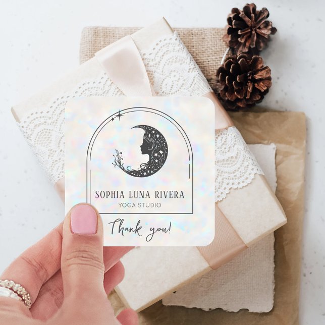 Holographic Boho Arch Celestial Crescent Moon Square Sticker (Holographic Boho Arch Celestial Crescent Moon Square Sticker)