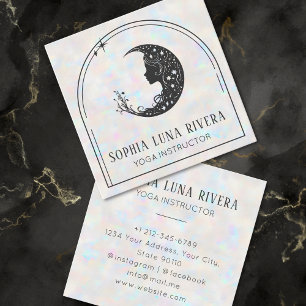 Holographic Boho Arch Celestial Crescent Moon Yoga Square Business Card