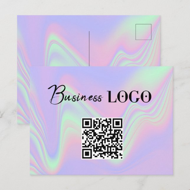 Holographic Business Logo Company QR Code Holiday Postcard (Front/Back)