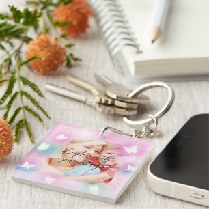 Holographic Butterfly Frame Add Your Image & Text Key Ring