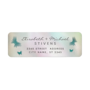 Holographic butterfly script wedding label return address label