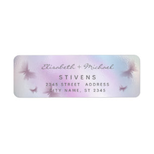 Holographic butterfly script wedding label return address label