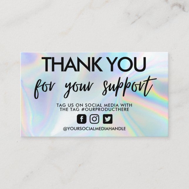 Holographic Calligraphy Thank You Business Card (Front)