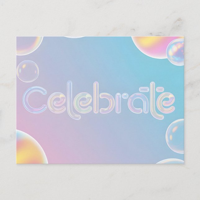 Holographic Celebration: "Celebrate" Typography Postcard (Front)