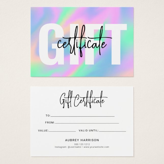 Holographic Chic Script Gift Certificate (Front & Back)