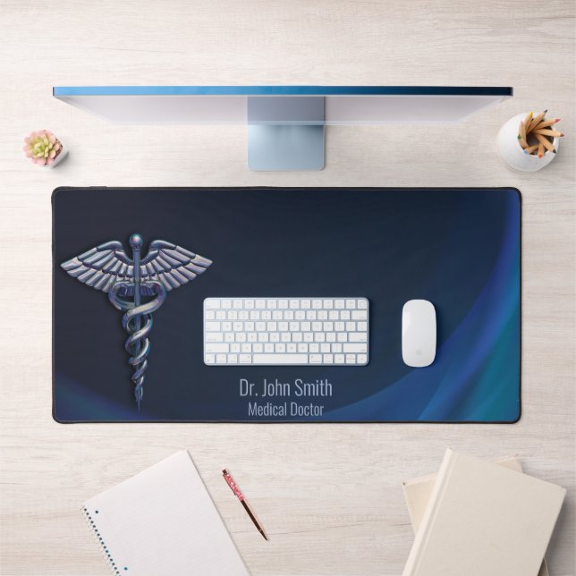Holographic Chrome Dark 3D Caduceus Medical Desk Mat (Office 1)