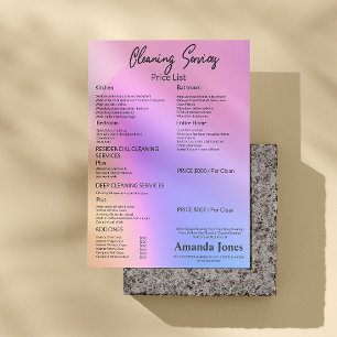 Holographic Cleaning Services Price List Menu
