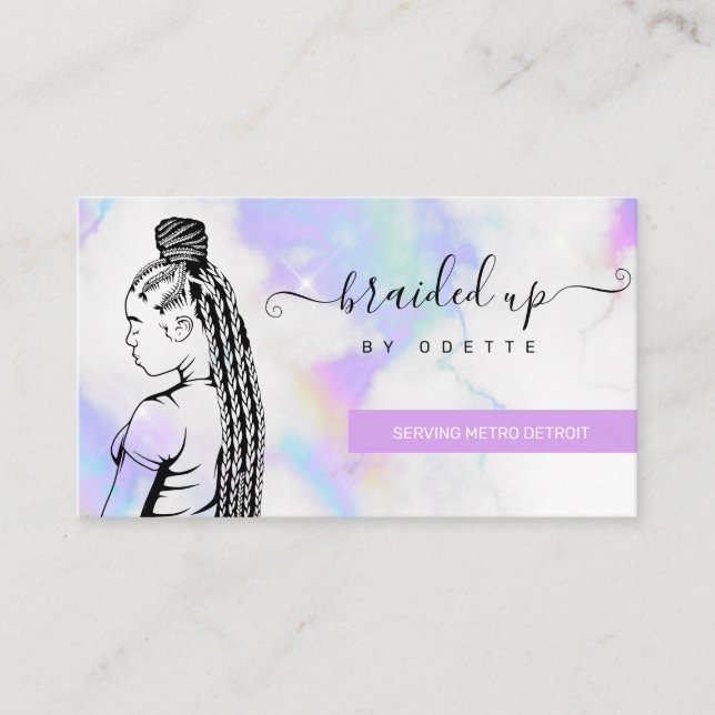 Holographic Clouds Hair Braiding Braider Stylist Business Card (Front)
