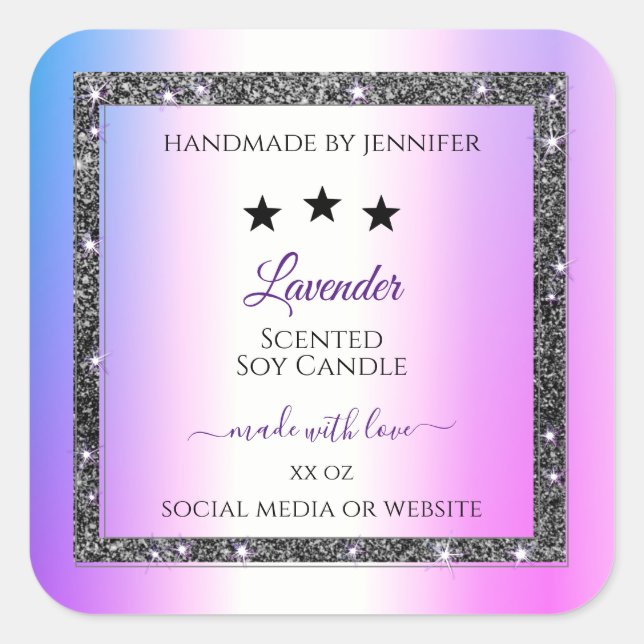 Holographic Coloured Silver Glitter Product Labels (Front)