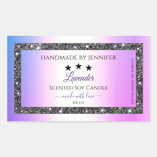 Holographic Coloured Silver Glitter Product Labels (Front)