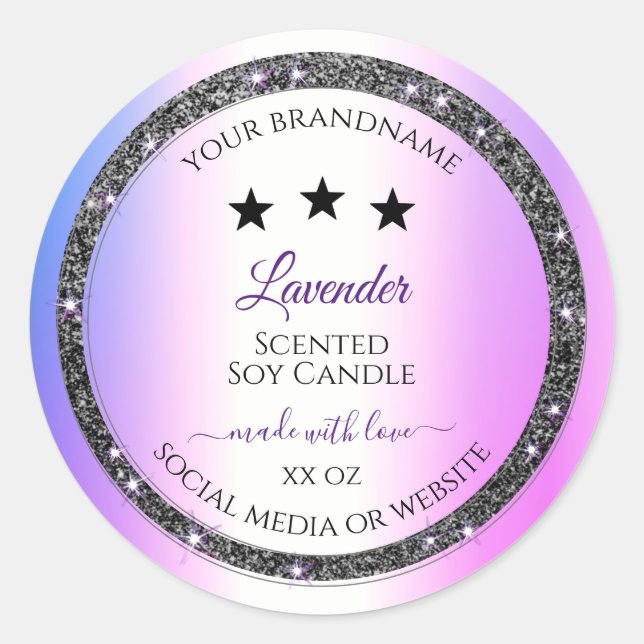 Holographic Coloured Silver Glitter Product Labels (Front)