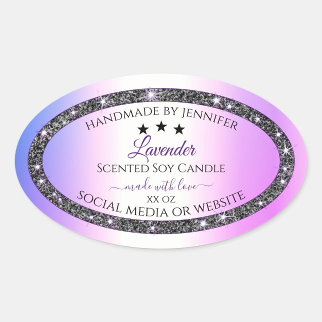 Holographic Coloured Silver Glitter Product Labels (Front)