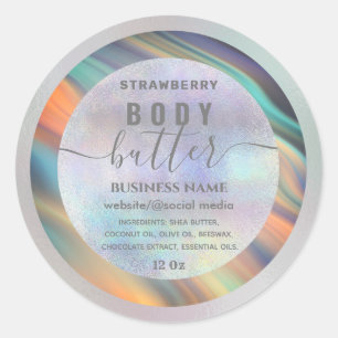 Holographic colourful script body butter label