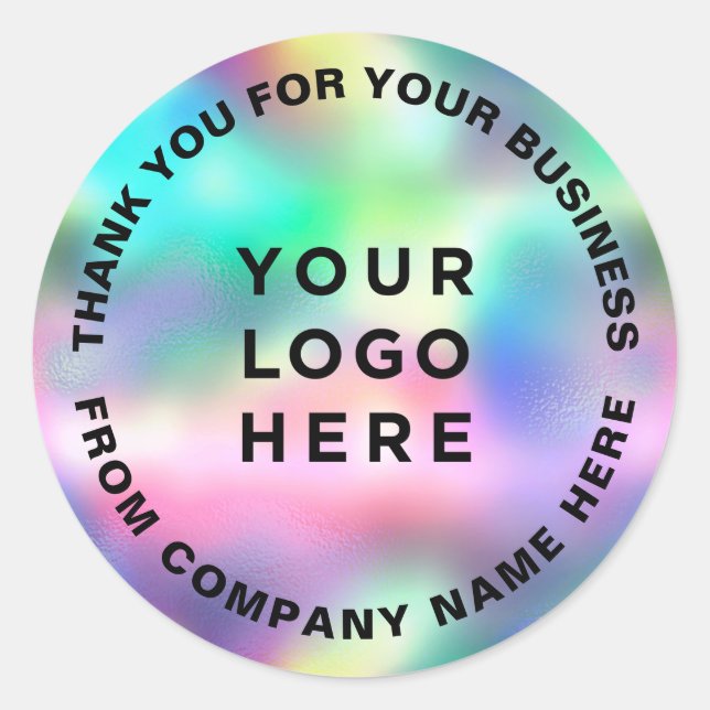 Holographic Colourful Thank You Business Logo Classic Round Sticker (Front)
