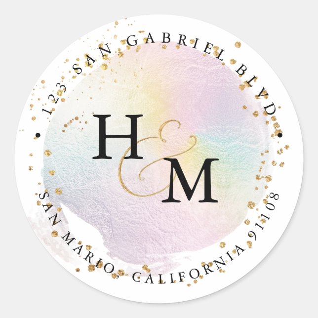 Holographic Colours Gold Script Ampersand Classic Round Sticker (Front)