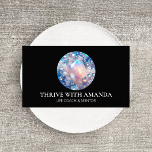 Holographic Crystal Circle Life Coach Black Business Card