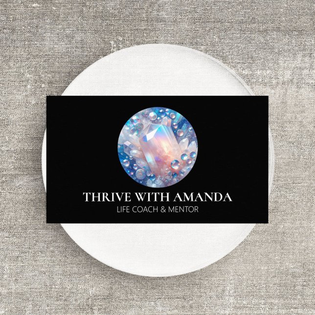 Holographic Crystal Circle Life Coach Black Business Card (Creator Uploaded)