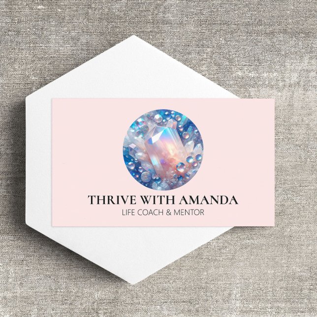 Holographic Crystal Circle Life Coach Pink Business Card (Creator Uploaded)