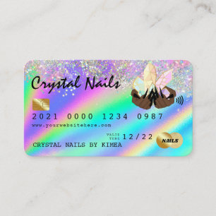 Holographic Crystal Glitter Nail Tech Credit Card