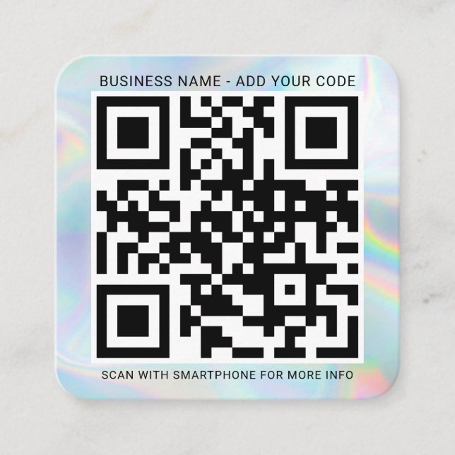Holographic Custom Logo and QR Code DIY Square Business Card (Front)