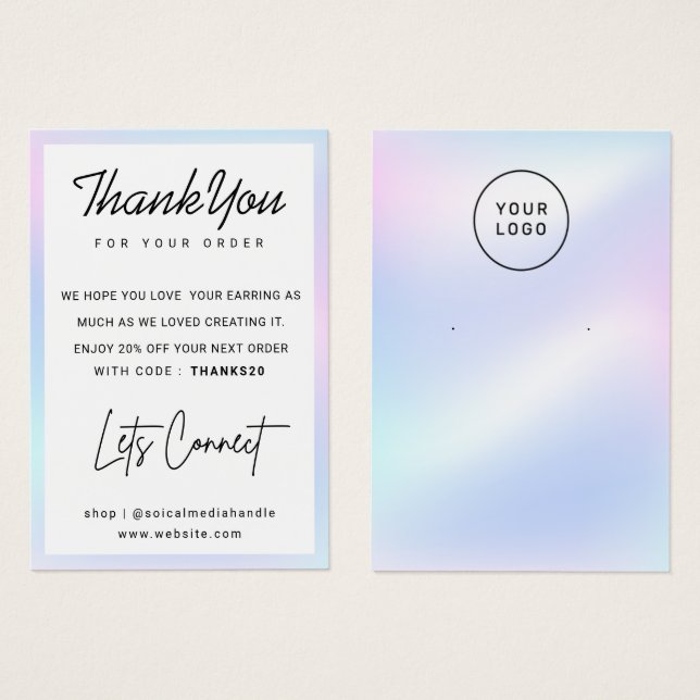 Holographic Custom Logo Earring Display Thank You (Front & Back)