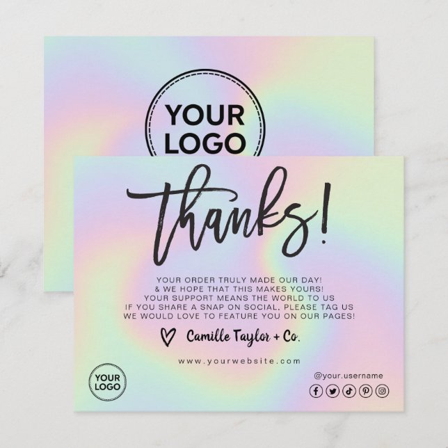 Holographic Custom Logo Package Insert & Customer Thank You Card (Front/Back)