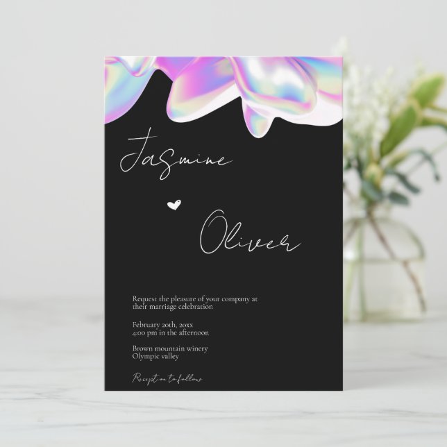 Holographic, custom photo wedding invitation (Standing Front)