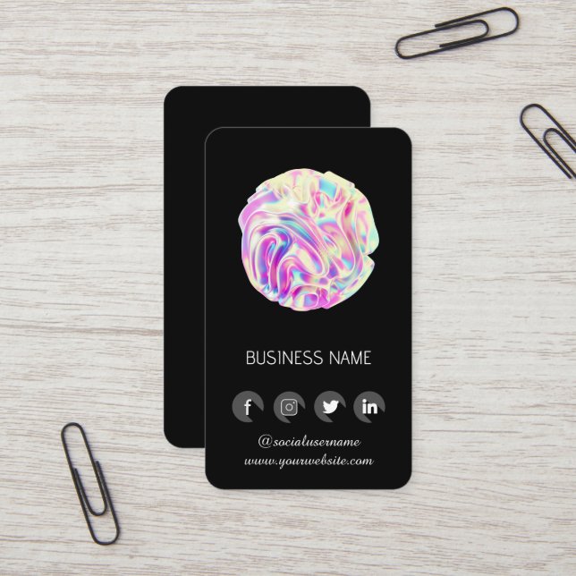 Holographic  design -Social Media QR Code   Business Card (Front/Back In Situ)