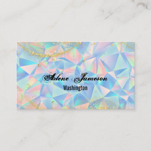 Holographic Diamond Background Opal Minimal Gold  Business Card (Front)