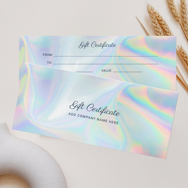 Holographic DIY Modern Business Gift Certificate (Holographic Script Custom Gift Card)