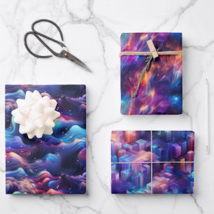 Holographic Dreamscape: 3D Iridescent Design Wrapping Paper Sheet