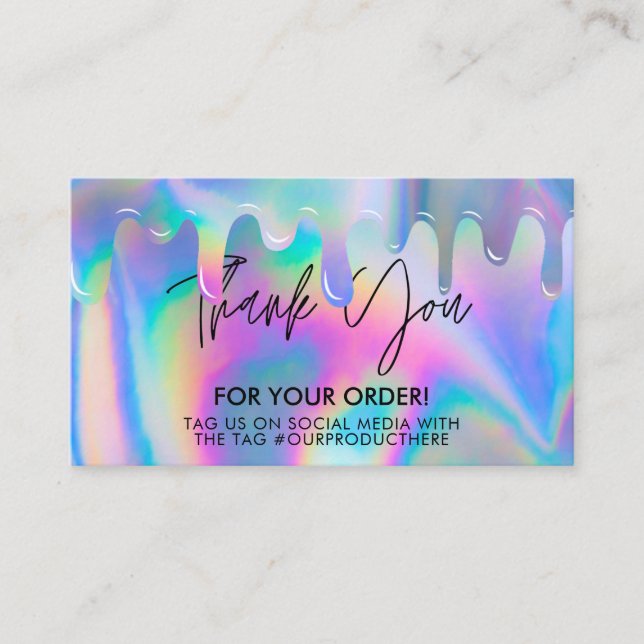 Holographic Drip Thank You Trendy Salon Business C Card (Front)