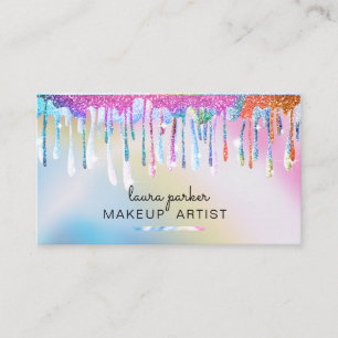 Holographic Drips Glitter Unicorn Makeup Artist Business Card