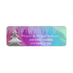 Holographic elegant Christmas tree holiday Return Address Label