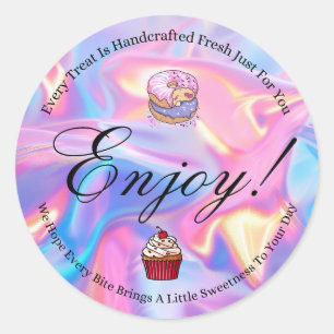 Holographic Enjoy Doughnut Cupcake Bakery Sticker