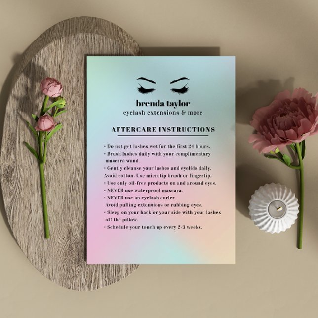 Holographic Eyelash Browbar Aftercare Instructions Business Card (Creator Uploaded)