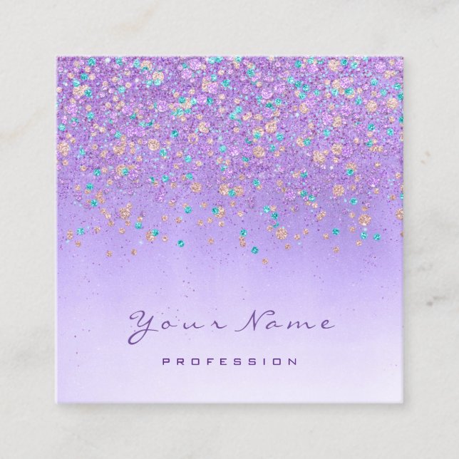 Holographic Eyelash Makeup Purple Confetti Ombre Square Business Card (Front)