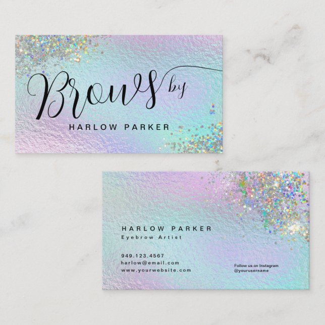 Holographic Faux Foil Sparkly Glitter Eyebrows  Business Card (Front/Back)