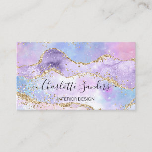 Holographic faux opal stone chic business card