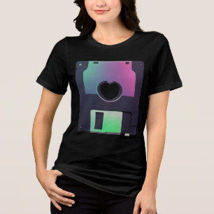 Holographic Floppy Disc Heart Graphic - Retro Y2K Tri-Blend Shirt
