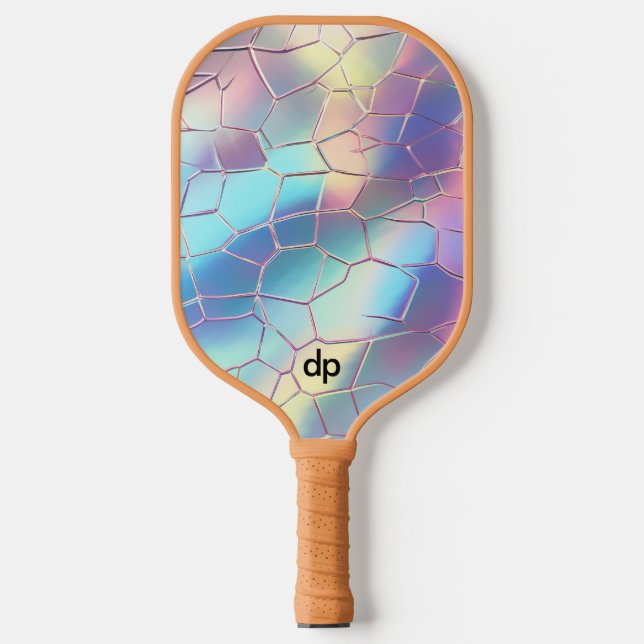 Holographic Foil Background Pattern Monogram Pickleball Paddle (Front)