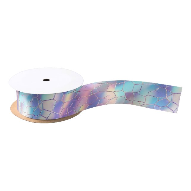 Holographic Foil Background Pattern Monogram Satin Ribbon (Spool)