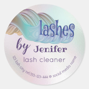Holographic funky logo lash extension lash cleaner classic round sticker