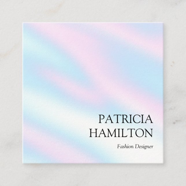Holographic Girly Minimalist Elegant Square Business Card (Front)