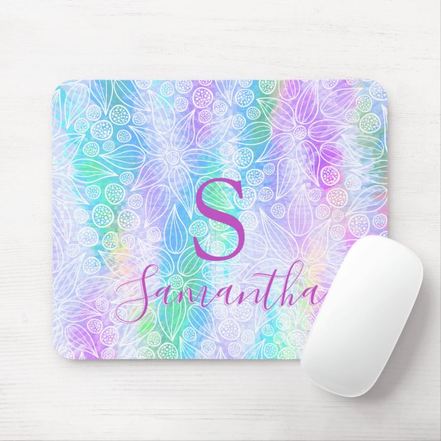Holographic Girly Monogrammed Iridescent Mouse Pad (With Mouse)