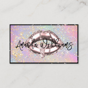 Holographic Glam Glitter Drips Lips Unique Business Card