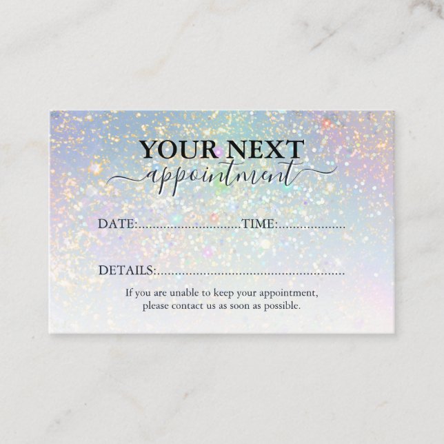 Holographic Glam Glitter Elegant Sparkles Beauty Appointment Card (Front)