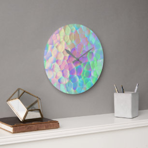 Holographic Glass Pattern, Iridescent Colors Large Clock